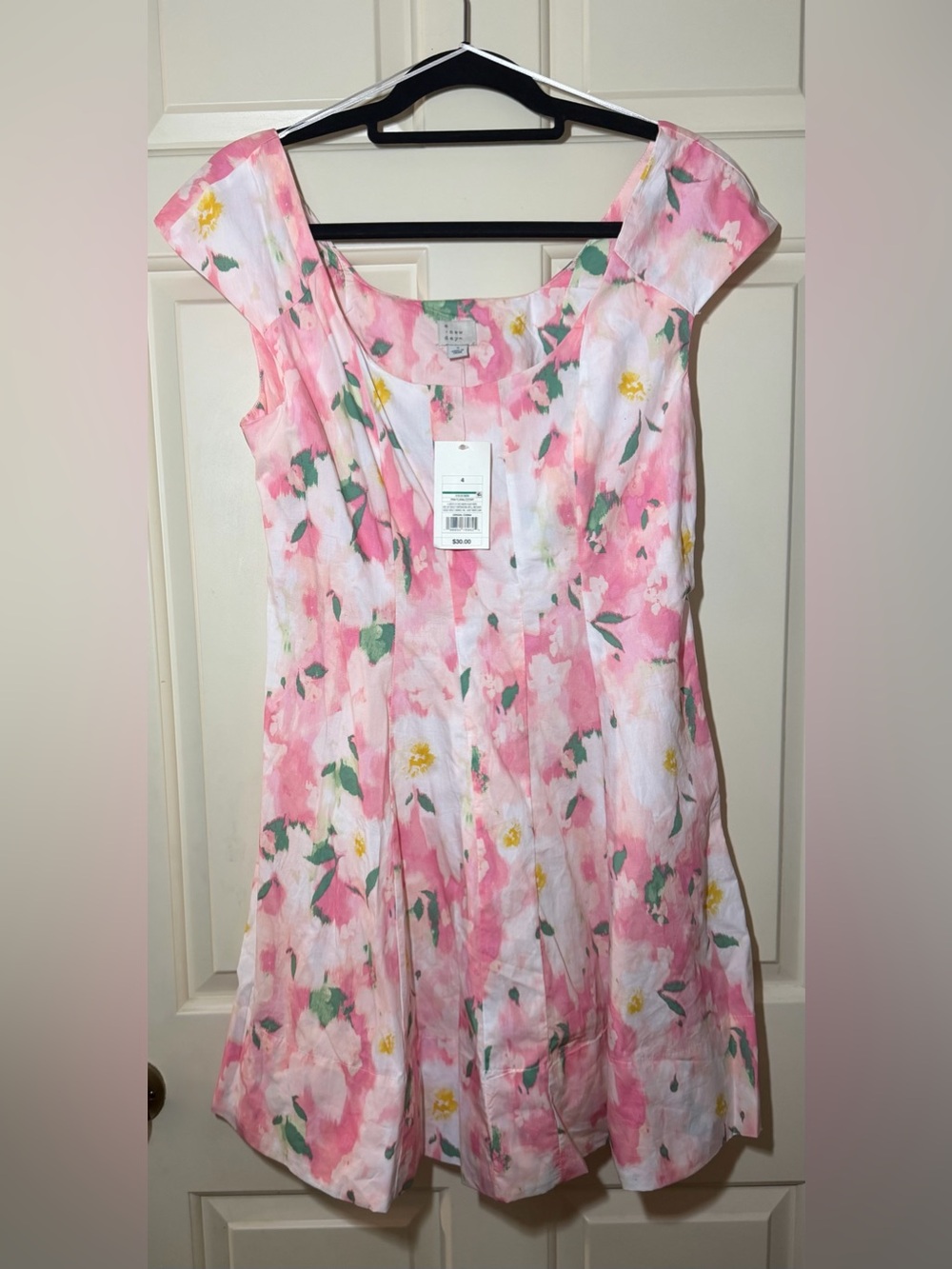 A New Day - pink and yellow floral watercolor cotton mini dress - Picture 4 of 6